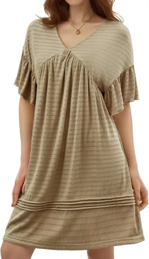 DRESSTELLS Womens Casual Dresses 2025 Spring Flowy Aline V Neck Ruffle T Shirt Summer Dress