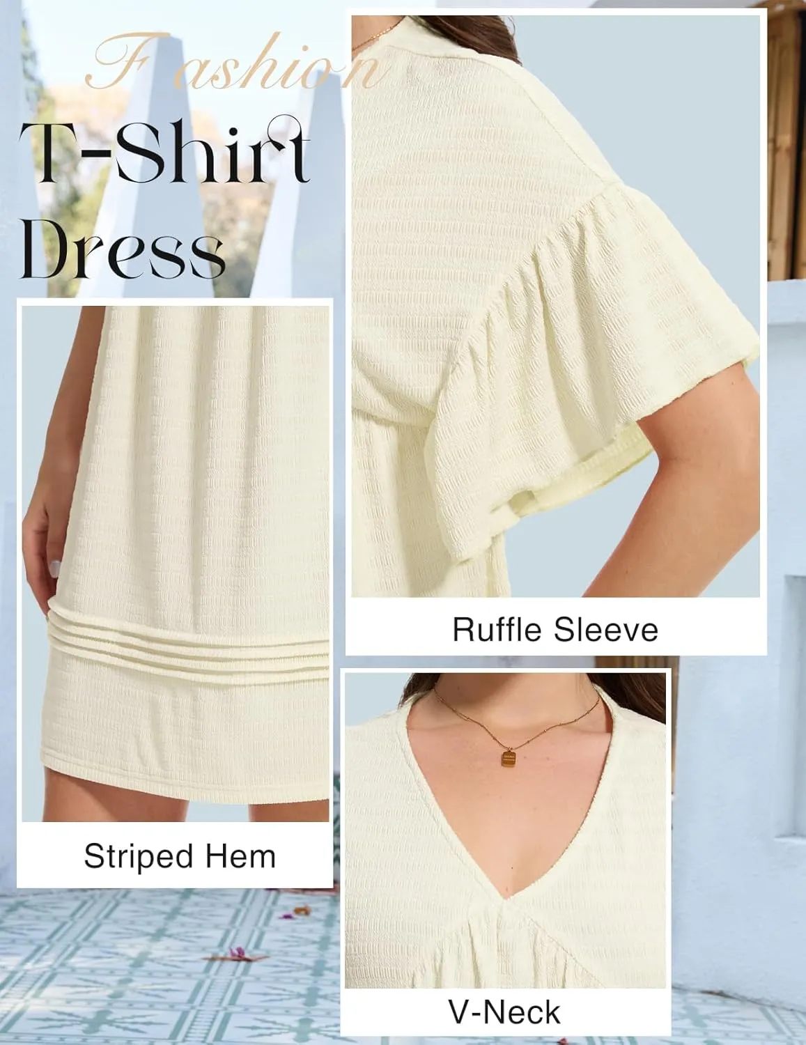 DRESSTELLS Womens Casual Dresses 2025 Spring Flowy Aline V Neck Ruffle T Shirt Summer Dress