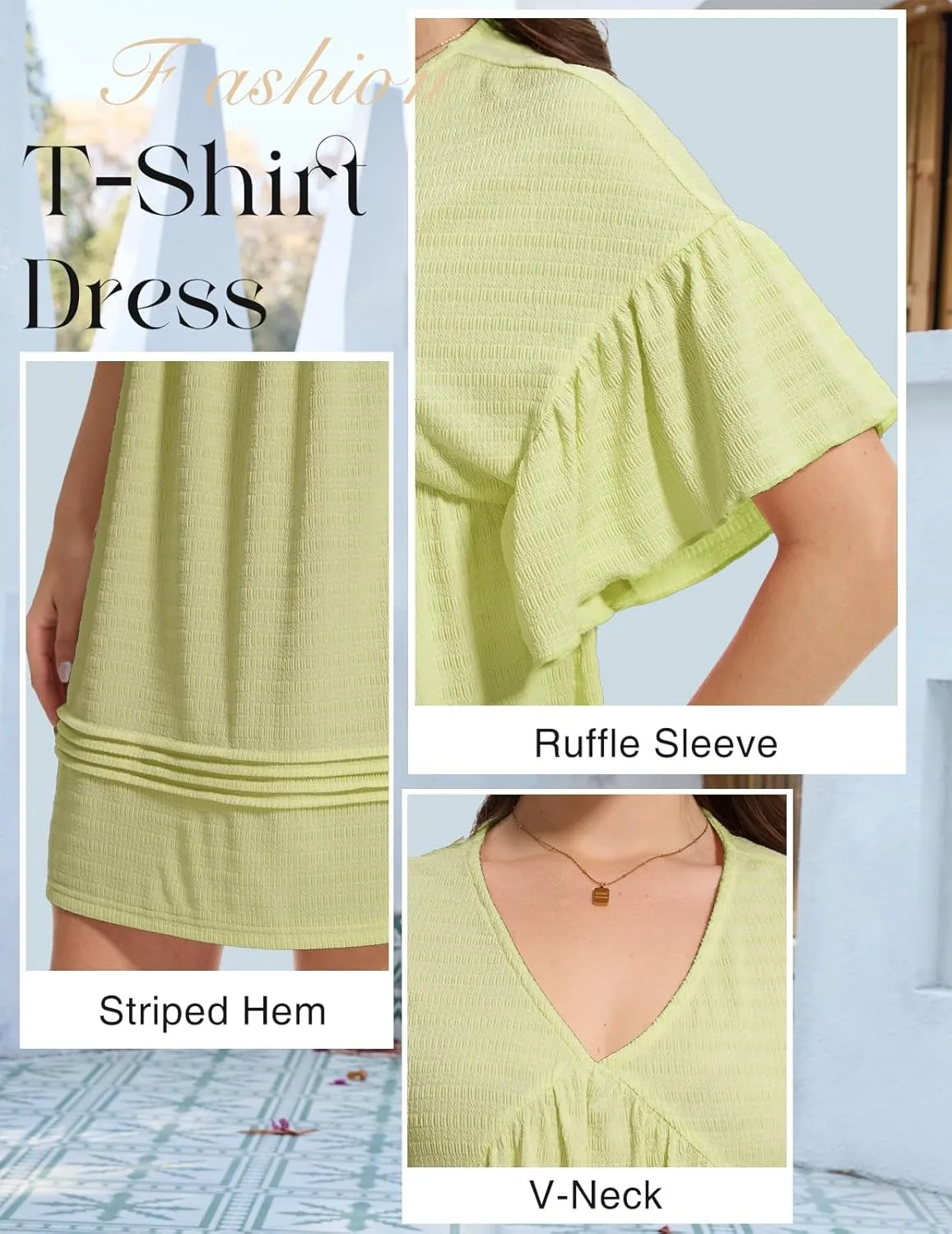 DRESSTELLS Womens Casual Dresses 2025 Spring Flowy Aline V Neck Ruffle T Shirt Summer Dress