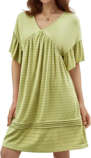 DRESSTELLS Womens Casual Dresses 2025 Spring Flowy Aline V Neck Ruffle T Shirt Summer Dress