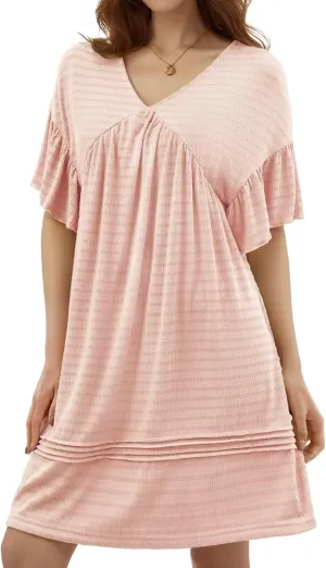 DRESSTELLS Womens Casual Dresses 2025 Spring Flowy Aline V Neck Ruffle T Shirt Summer Dress