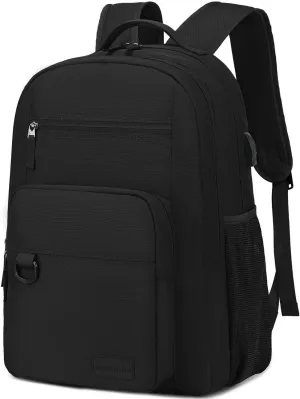 ecodudo Lightweight Black Backpack for Men Casual School Backpacks for College Work15.6 inch Laptop Bookbag with USB Charging Port