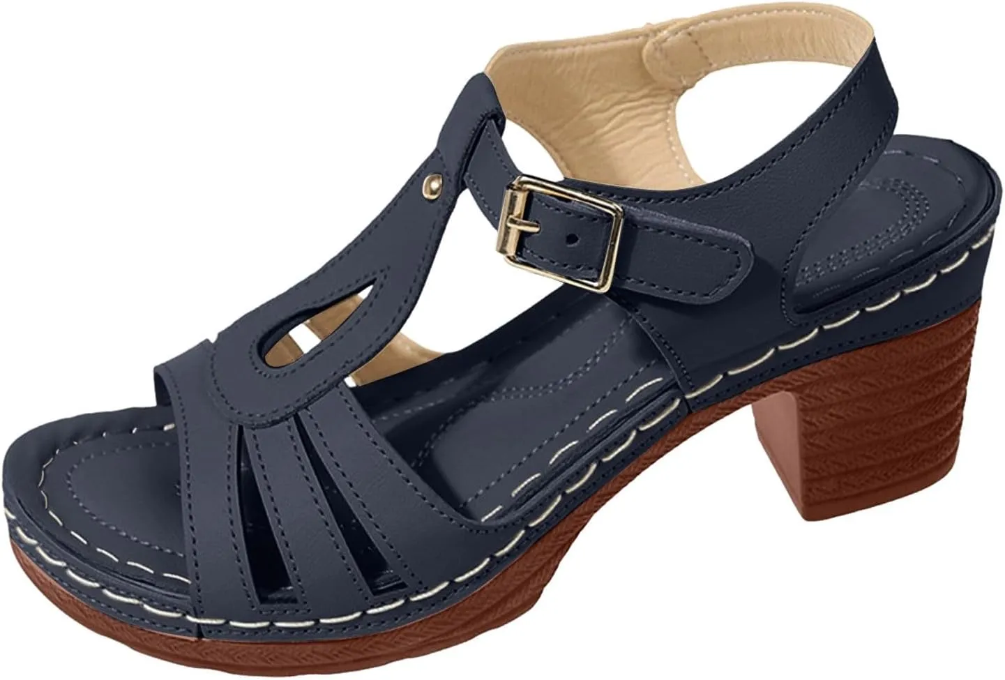 Eduavar Sandals for Women Dressy, Orthopedic Sandals for Women Ankle Strap Cut Out Sandals Breathable Heels Sandals