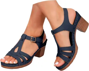 Eduavar Sandals for Women Dressy, Orthopedic Sandals for Women Ankle Strap Cut Out Sandals Breathable Heels Sandals