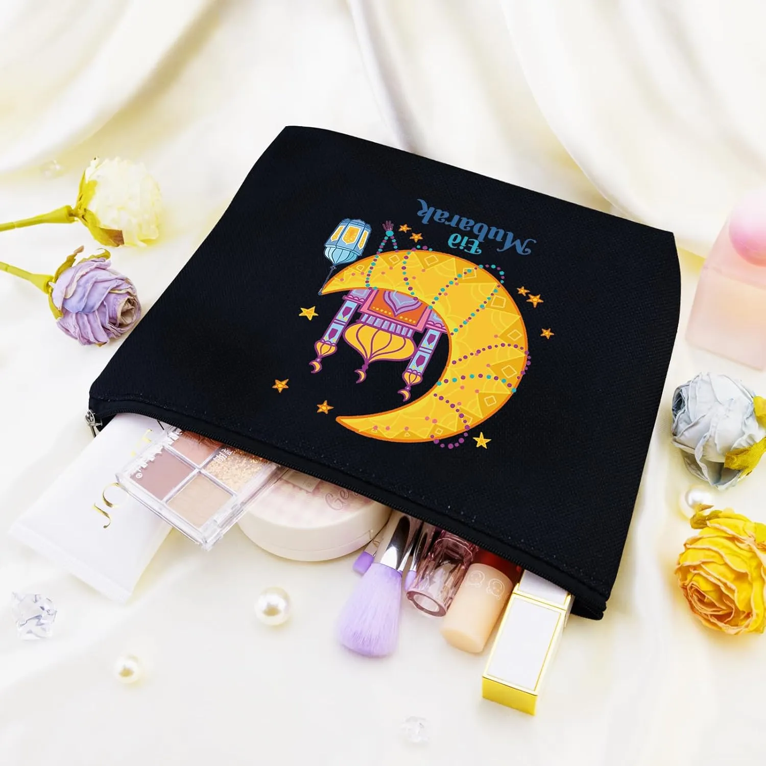 Eid Gifts for Women Eid Mubarak Gift Bags Ramadan Gifts for Women Ramadan Gift Makeup Bag for Muslim Supplies Al Fitr Party Decoration Mubarak Make Up Bag Stars Cosmetic Pouch