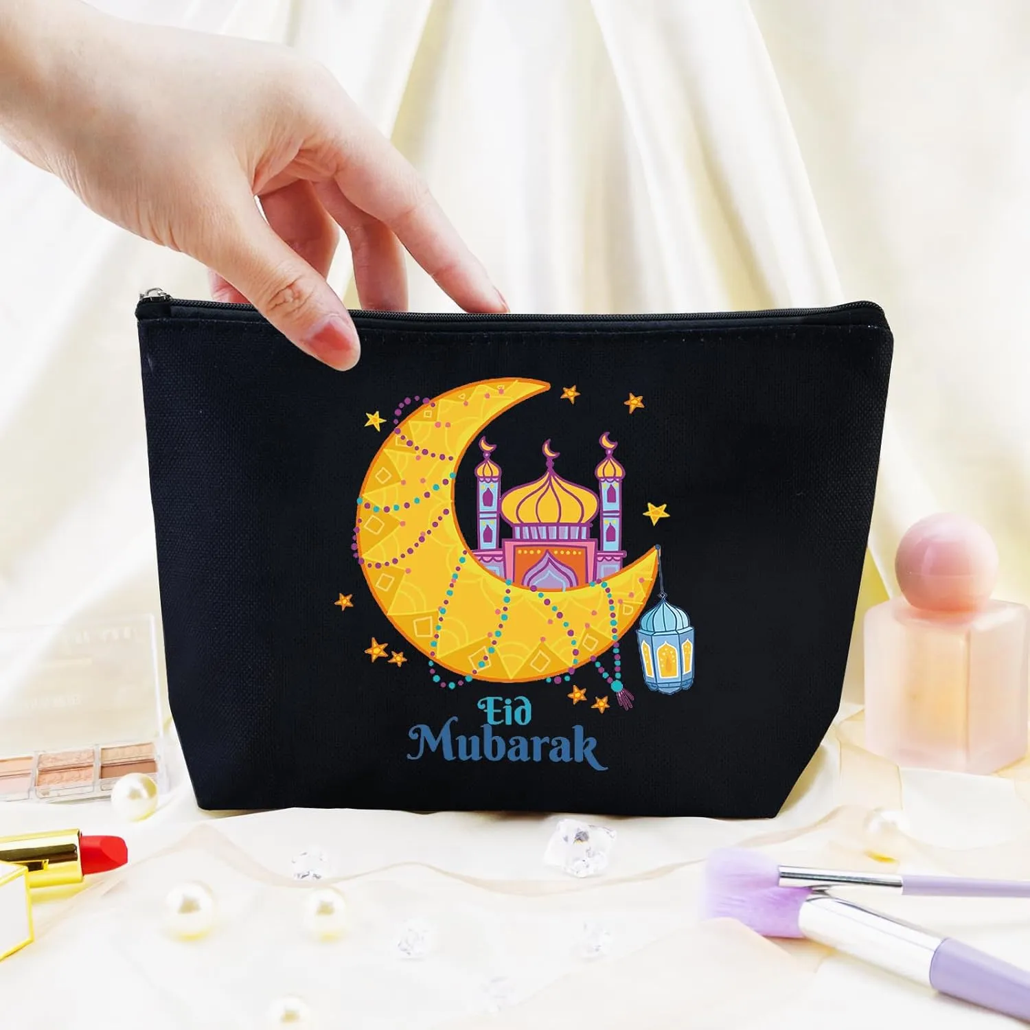 Eid Gifts for Women Eid Mubarak Gift Bags Ramadan Gifts for Women Ramadan Gift Makeup Bag for Muslim Supplies Al Fitr Party Decoration Mubarak Make Up Bag Stars Cosmetic Pouch