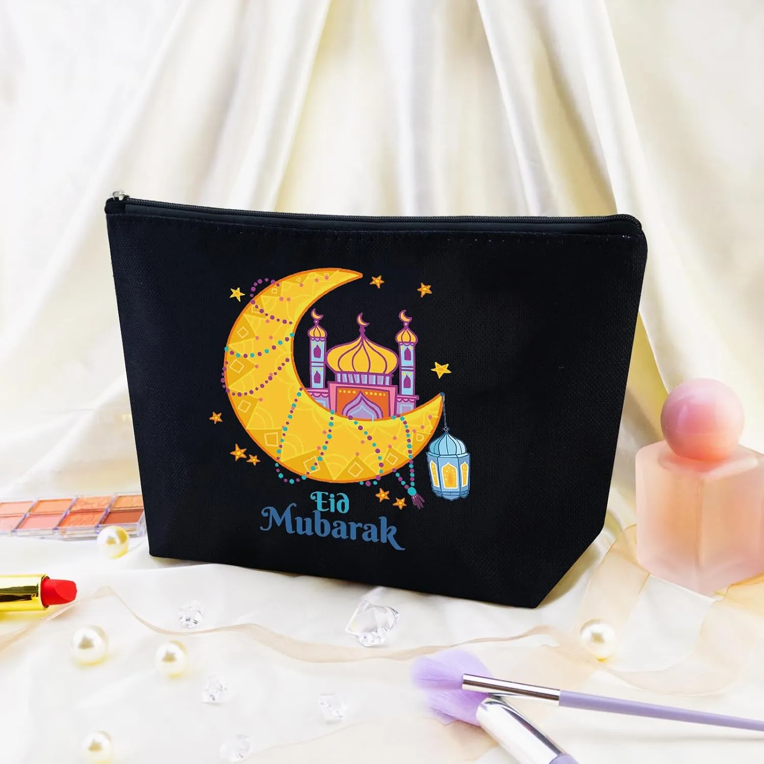 Eid Gifts for Women Eid Mubarak Gift Bags Ramadan Gifts for Women Ramadan Gift Makeup Bag for Muslim Supplies Al Fitr Party Decoration Mubarak Make Up Bag Stars Cosmetic Pouch