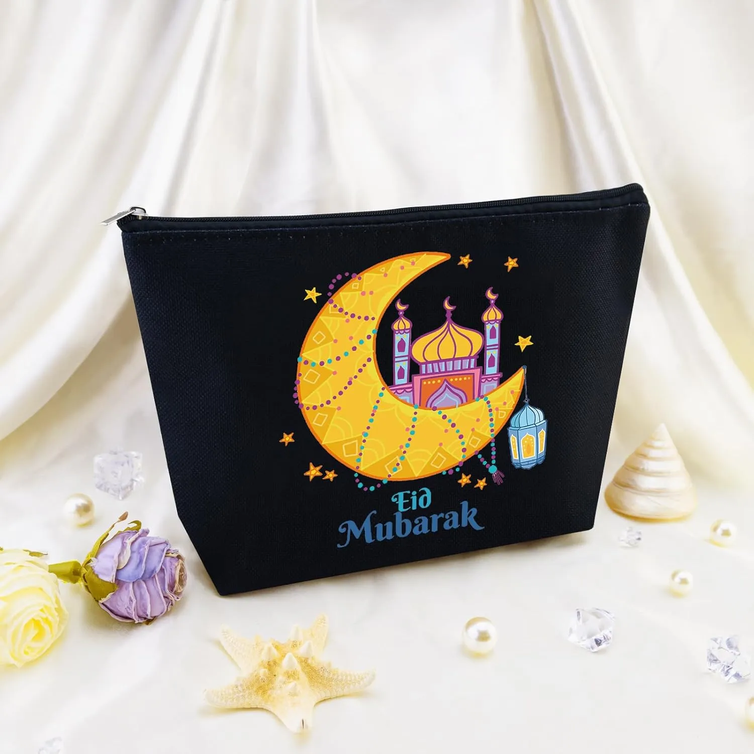 Eid Gifts for Women Eid Mubarak Gift Bags Ramadan Gifts for Women Ramadan Gift Makeup Bag for Muslim Supplies Al Fitr Party Decoration Mubarak Make Up Bag Stars Cosmetic Pouch
