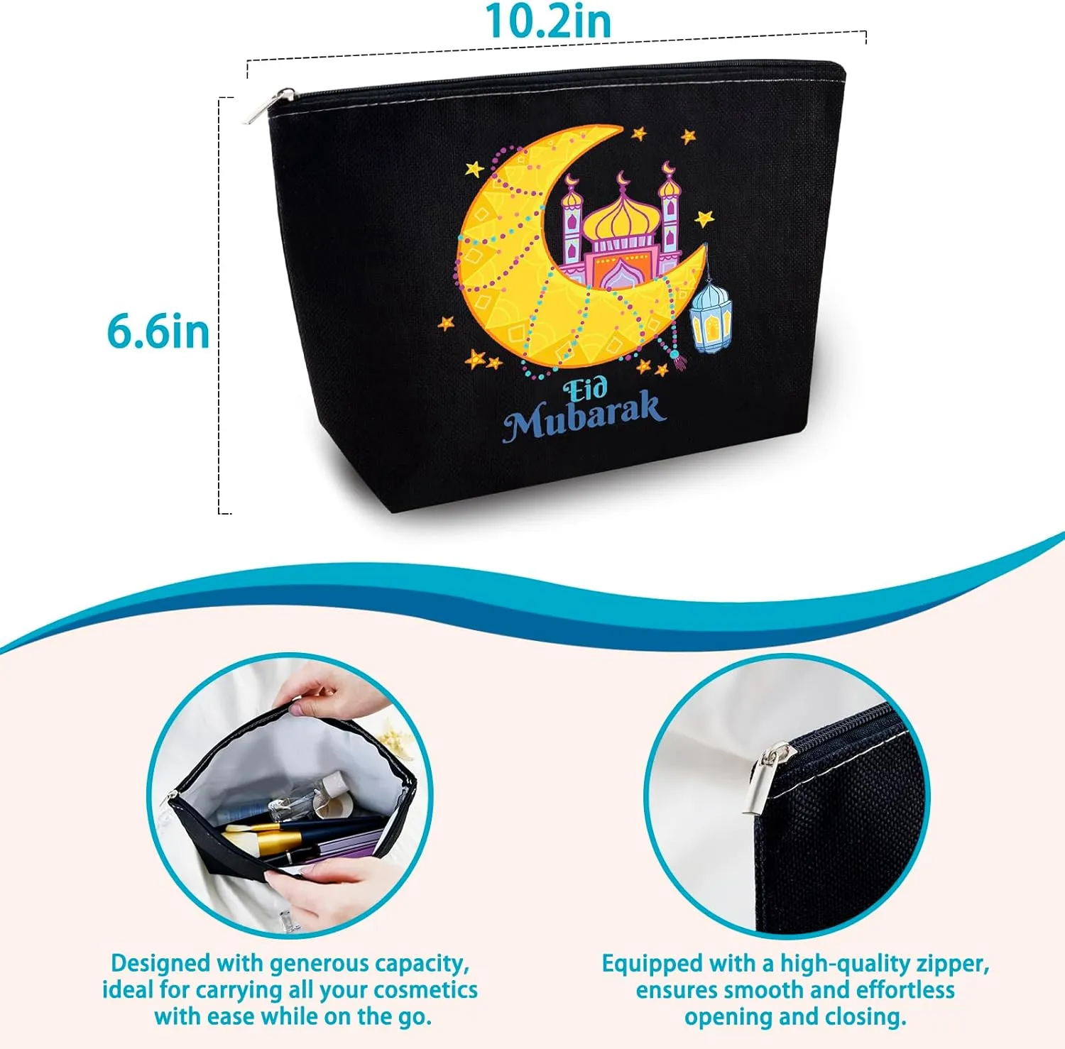 Eid Gifts for Women Eid Mubarak Gift Bags Ramadan Gifts for Women Ramadan Gift Makeup Bag for Muslim Supplies Al Fitr Party Decoration Mubarak Make Up Bag Stars Cosmetic Pouch