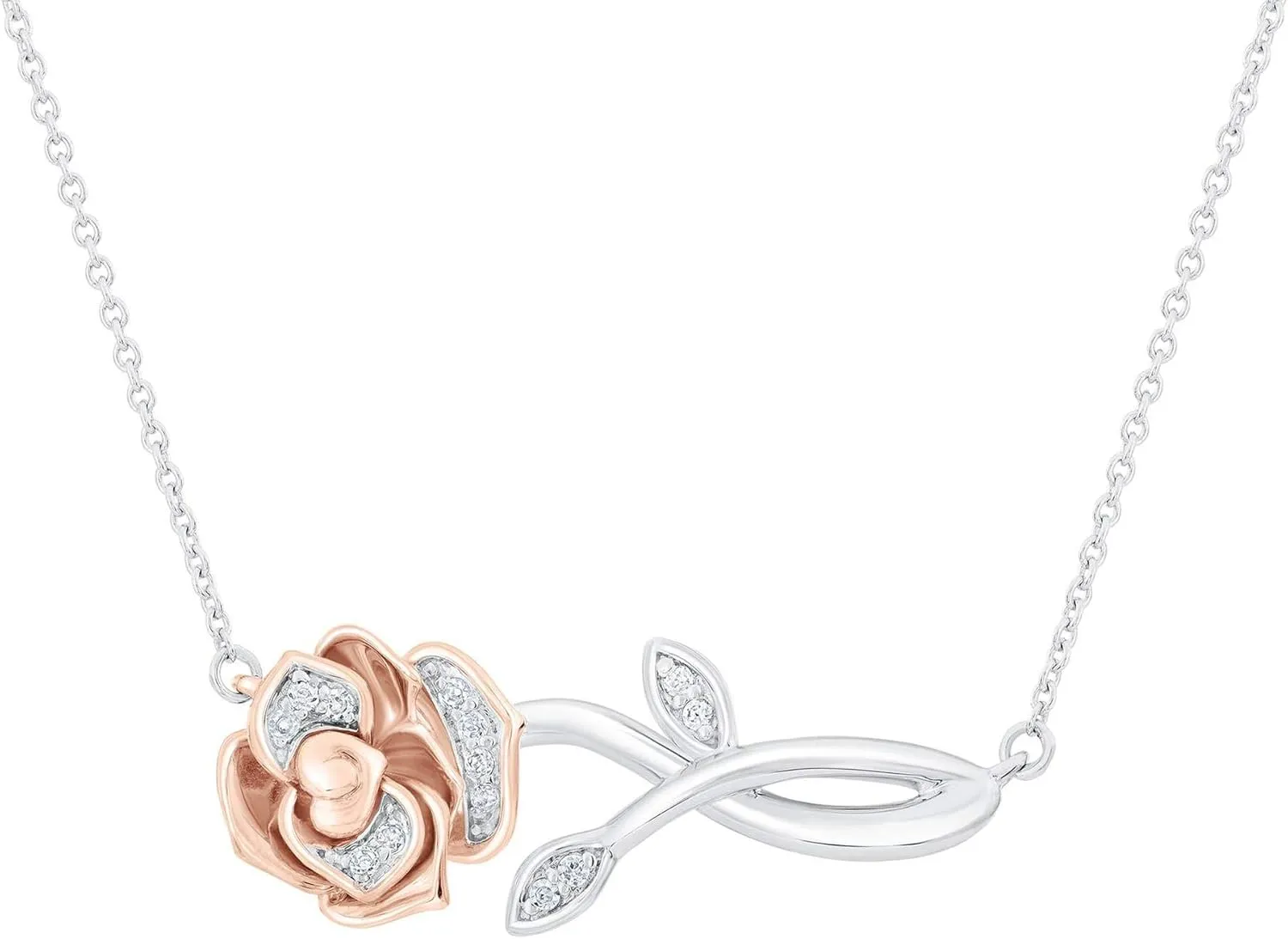 Enchanted Disney Belle's Rose Diamond Necklace 1/20ctw