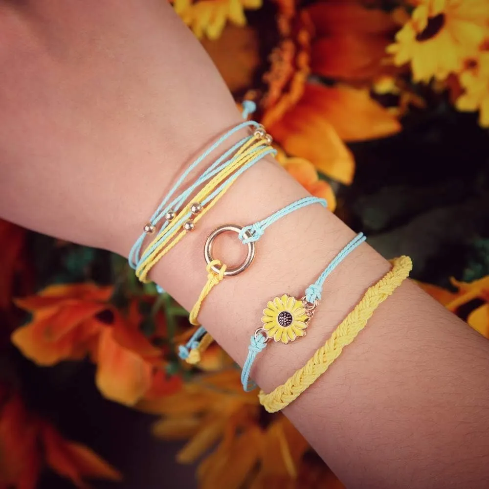 FANCY SHINY Sunflower String Bracelet Handmade Braided Rope Charms Boho Surfer Bracelet for Women Easter Gifts