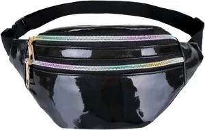 Fanny Pack for Women Men Patent Leather Crossbody Waist Bag Casual Zip up Waterproof Shoulder Chest Belt Phone Running