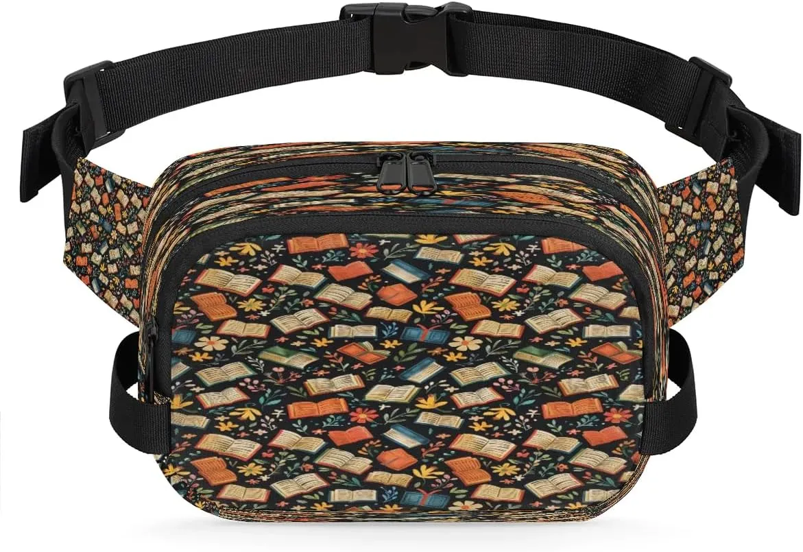 Fanny Pack for Women Men Unisex, Book Theme Waist Packs Casual Crossbody Belt Bags with Adjustable Strap for Sports Running Hiking
