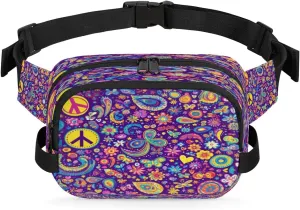 Fanny Pack for Women Men Unisex, Colorful Paisley Pattern Waist Packs Casual Crossbody Belt Bags with Adjustable Strap for Sports Running Hiking