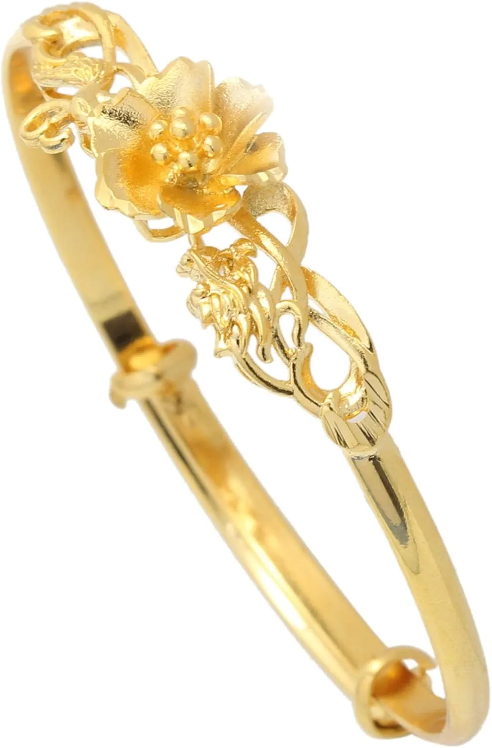 Fashion Dragon Phoenix Flower Pattern Adjustable Cuff Bracelet 18K Gold Plated Bracelet