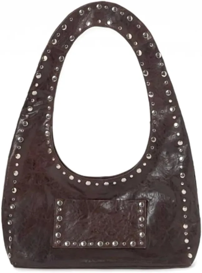 Faux Leather Designer Handbags Women Studded Purse Y2k Shoulder Bag 90s Hobo Bag Punk Streetwear