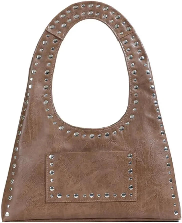 Faux Leather Designer Handbags Women Studded Purse Y2k Shoulder Bag 90s Hobo Bag Punk Streetwear