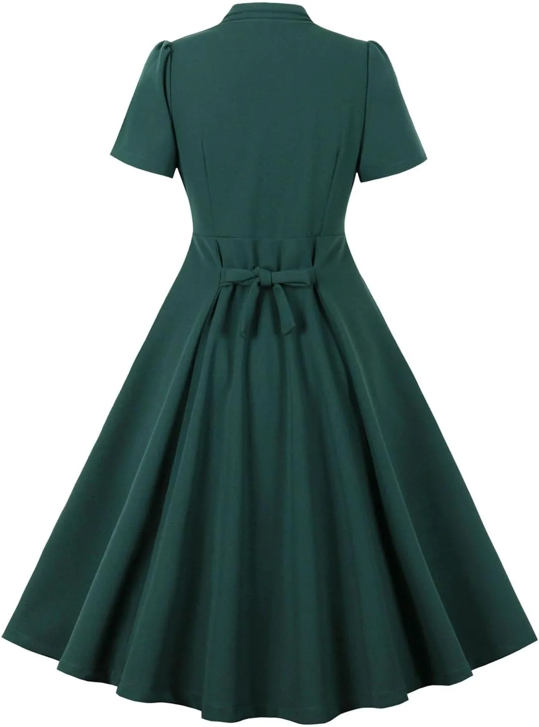 Firzero Women Vintage 1940s Dress Retro 40s 50s Button Business Work A Line Cocktail Dress Bowknot Long Sleeve Formal Dress