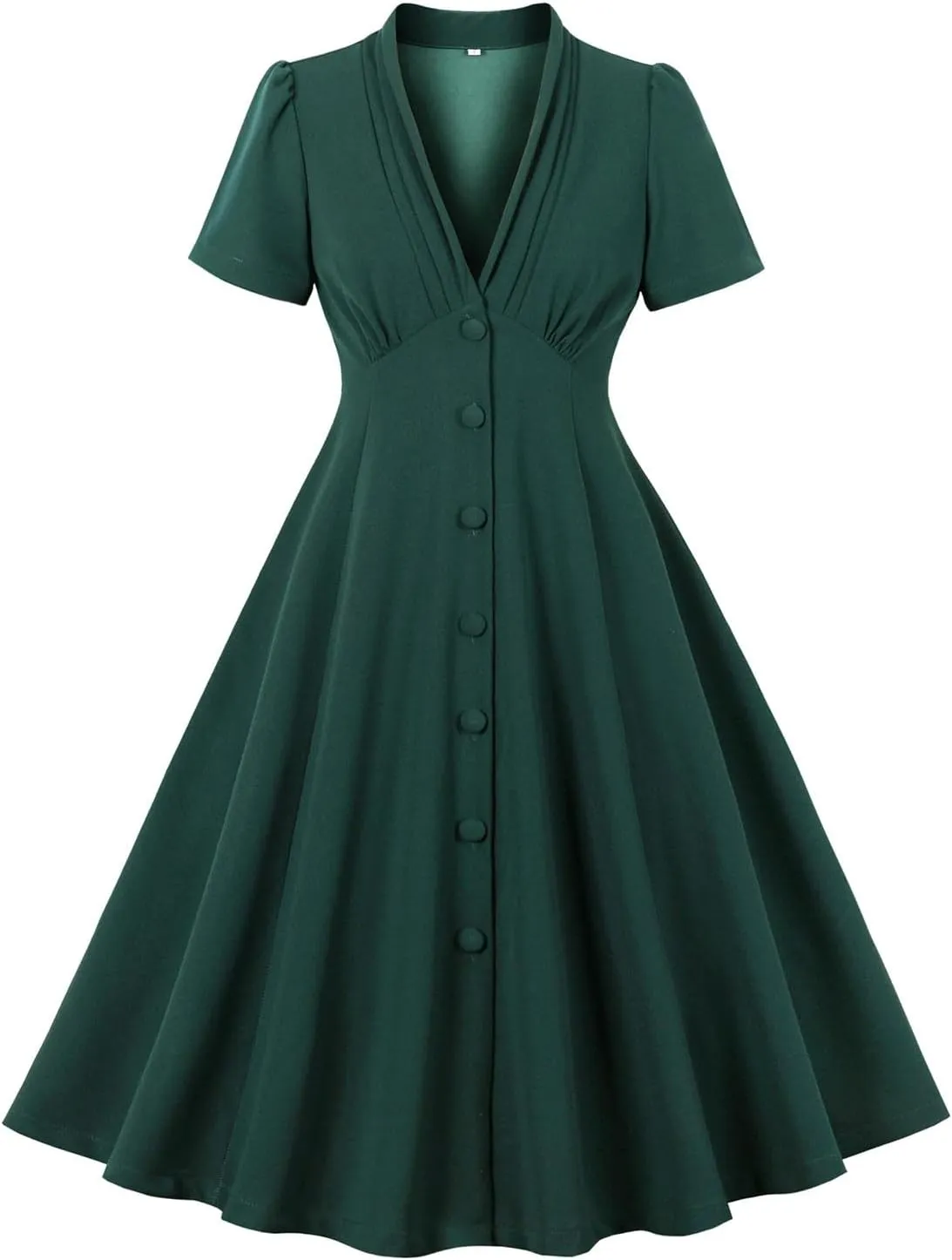 Firzero Women Vintage 1940s Dress Retro 40s 50s Button Business Work A Line Cocktail Dress Bowknot Long Sleeve Formal Dress