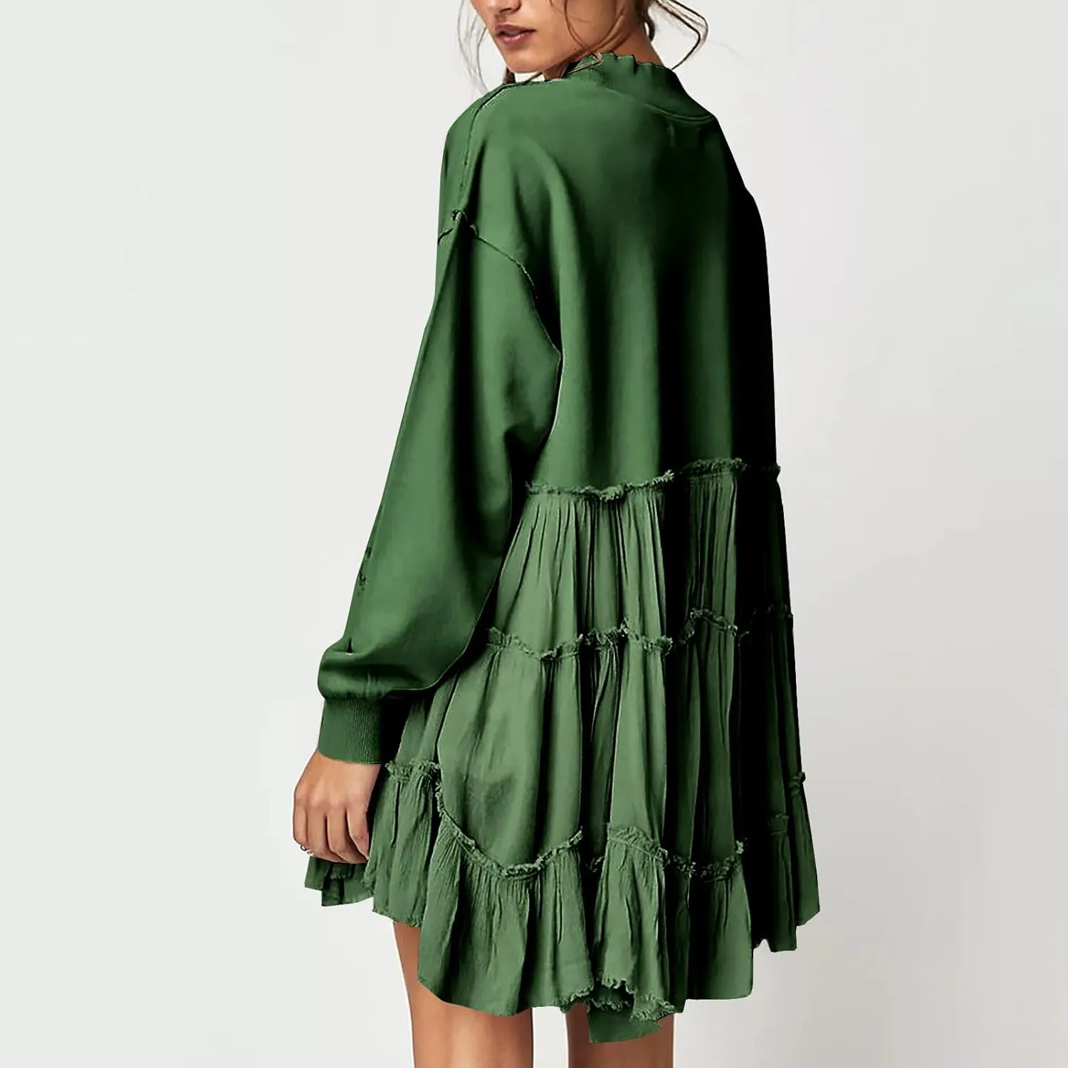Firzero Womens Oversized Sweatshirt Dress Patchwork Long Sleeve Crewneck Pleated Mini Dresses 2024 Casual Pullover Tops