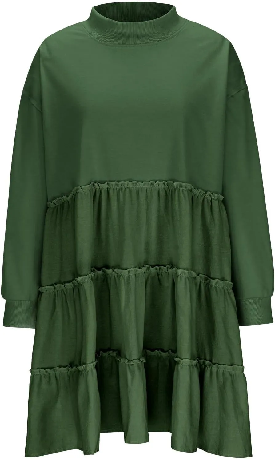 Firzero Womens Oversized Sweatshirt Dress Patchwork Long Sleeve Crewneck Pleated Mini Dresses 2024 Casual Pullover Tops