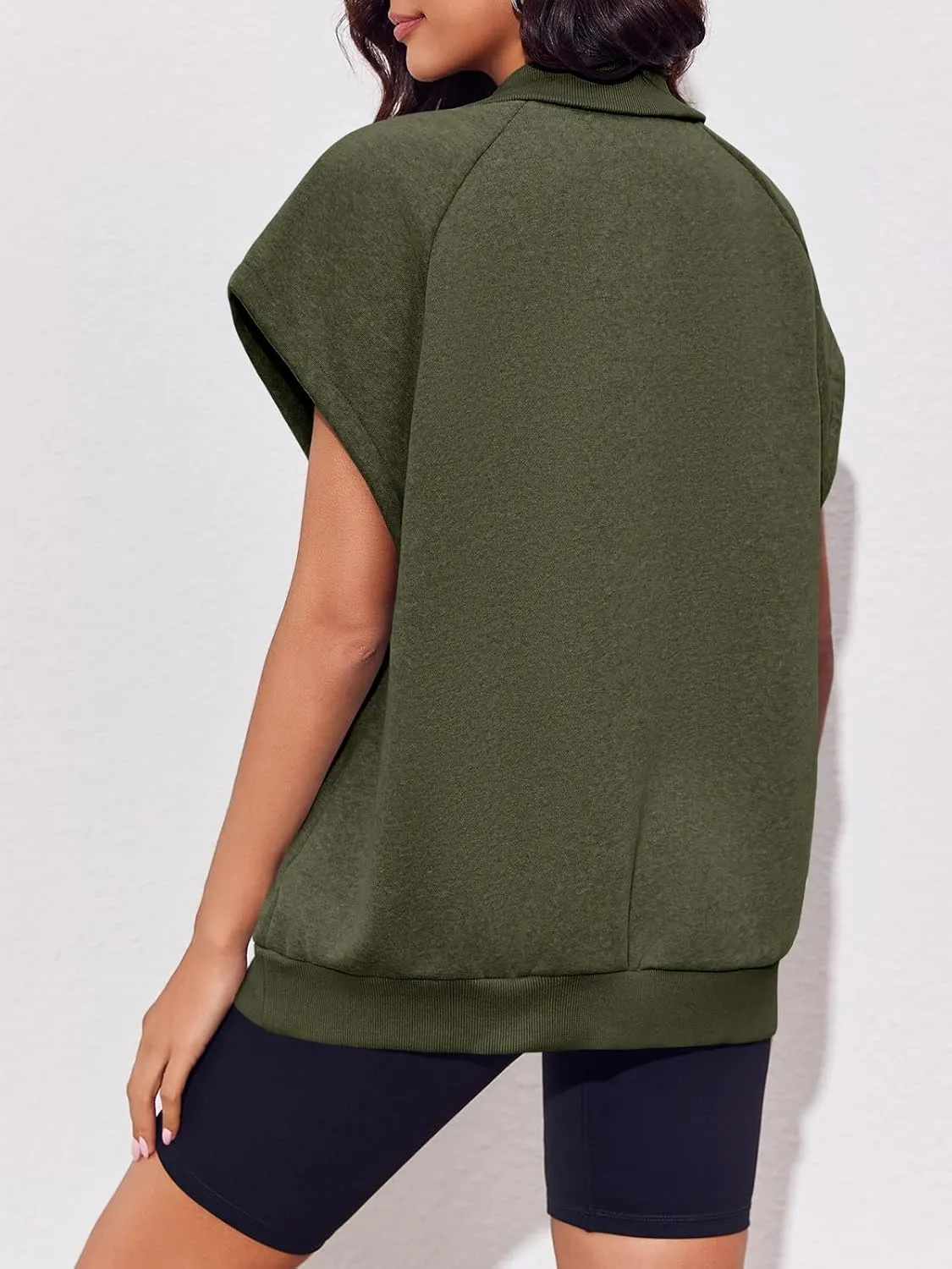 Fisoew Womens Oversized Zip Up Sweatshirts Warm Fleece Vests Fall Casual Sleeveless Jackets with Pockets