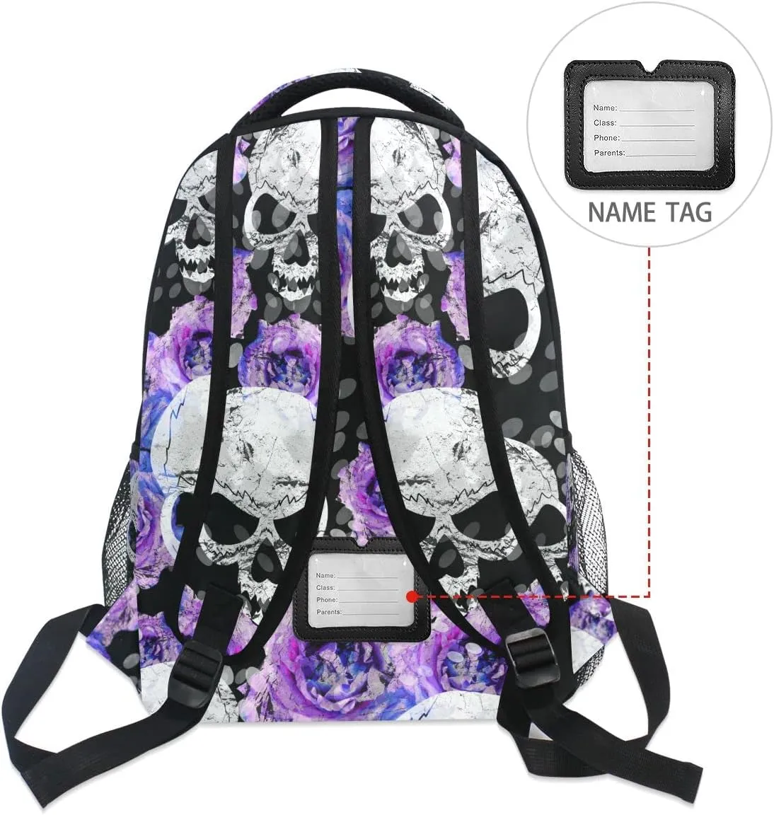 Fisyme Flowers Skulls Gothic Backpack Laptop Bag Daypack Travel Hiking School Backpacks for Men Women Kids Girls Boys
