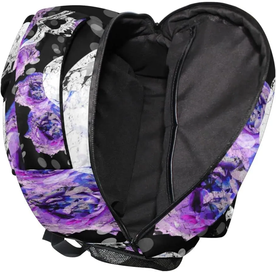 Fisyme Flowers Skulls Gothic Backpack Laptop Bag Daypack Travel Hiking School Backpacks for Men Women Kids Girls Boys