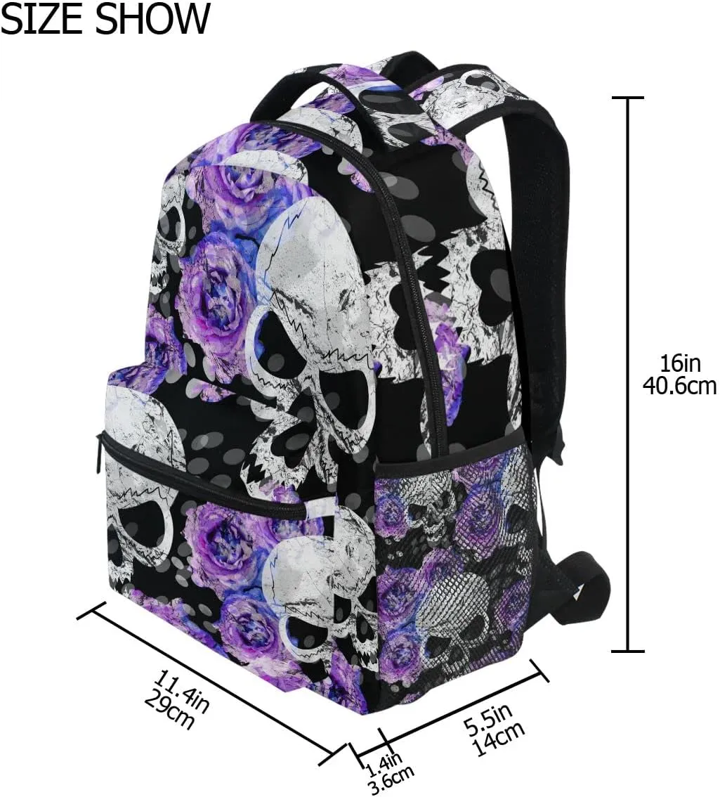 Fisyme Flowers Skulls Gothic Backpack Laptop Bag Daypack Travel Hiking School Backpacks for Men Women Kids Girls Boys
