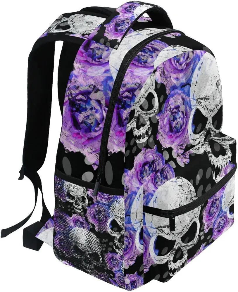 Fisyme Flowers Skulls Gothic Backpack Laptop Bag Daypack Travel Hiking School Backpacks for Men Women Kids Girls Boys