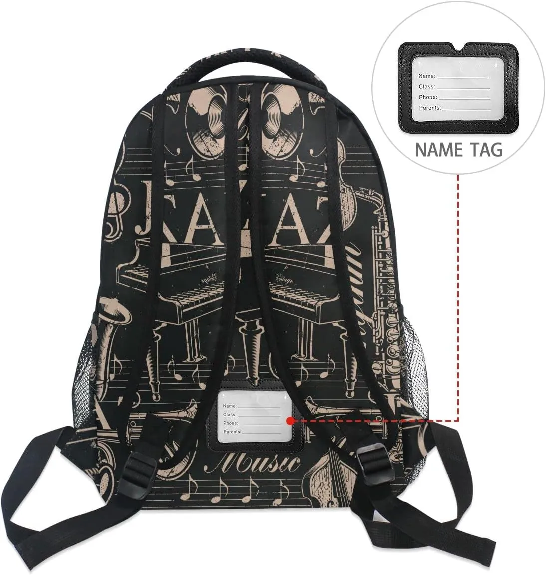 Fisyme Music Jazz Backpack Laptop Bag Daypack Travel Hiking School Backpacks for Men Women Kids Girls Boys