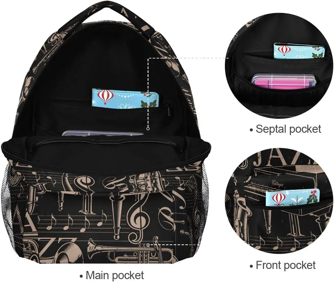 Fisyme Music Jazz Backpack Laptop Bag Daypack Travel Hiking School Backpacks for Men Women Kids Girls Boys