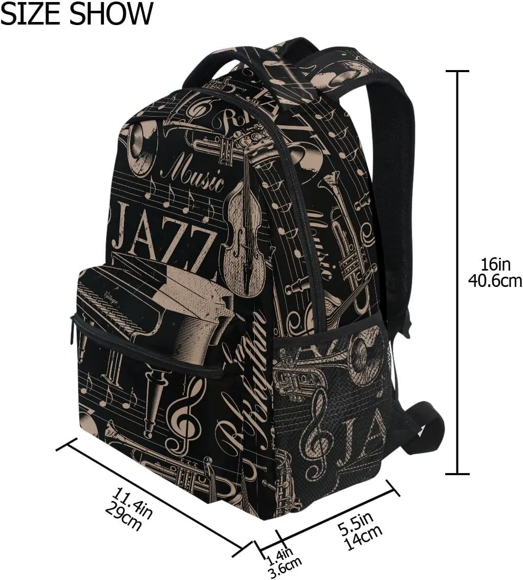 Fisyme Music Jazz Backpack Laptop Bag Daypack Travel Hiking School Backpacks for Men Women Kids Girls Boys