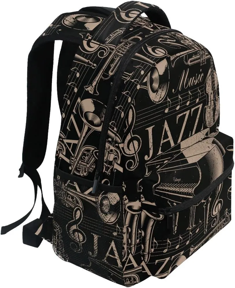 Fisyme Music Jazz Backpack Laptop Bag Daypack Travel Hiking School Backpacks for Men Women Kids Girls Boys
