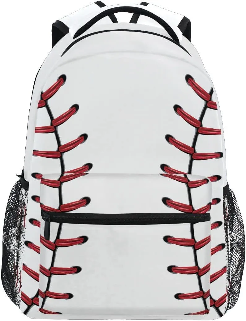 Fisyme Softball Baseball Ball White Backpack Laptop Bag Daypack Travel Hiking School Backpacks for Men Women Kids Girls Boys