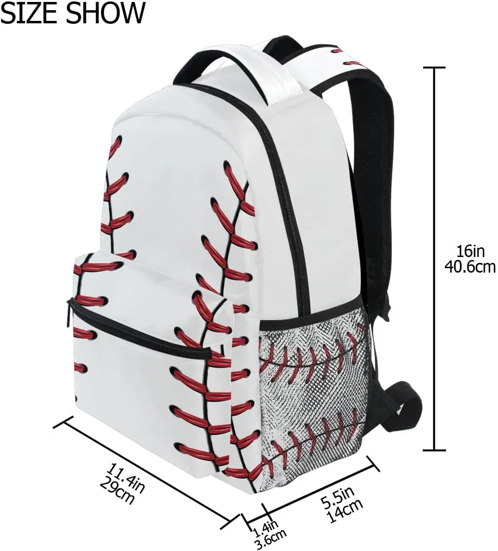 Fisyme Softball Baseball Ball White Backpack Laptop Bag Daypack Travel Hiking School Backpacks for Men Women Kids Girls Boys
