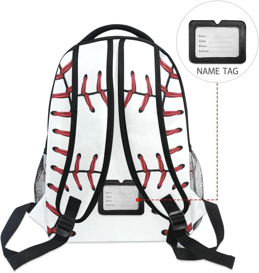 Fisyme Softball Baseball Ball White Backpack Laptop Bag Daypack Travel Hiking School Backpacks for Men Women Kids Girls Boys