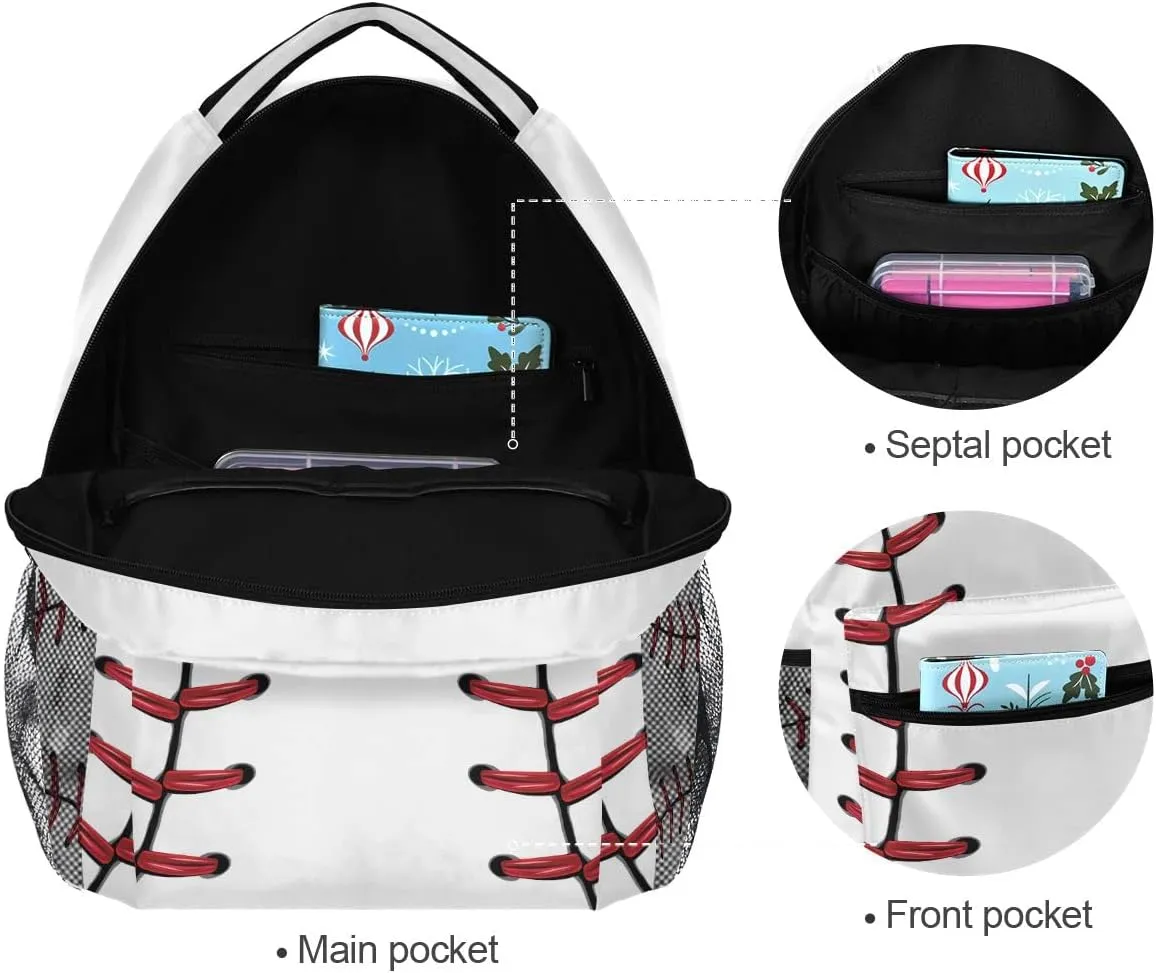 Fisyme Softball Baseball Ball White Backpack Laptop Bag Daypack Travel Hiking School Backpacks for Men Women Kids Girls Boys