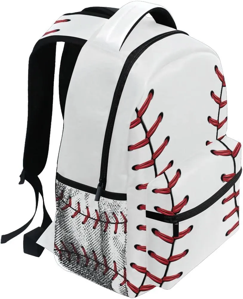 Fisyme Softball Baseball Ball White Backpack Laptop Bag Daypack Travel Hiking School Backpacks for Men Women Kids Girls Boys