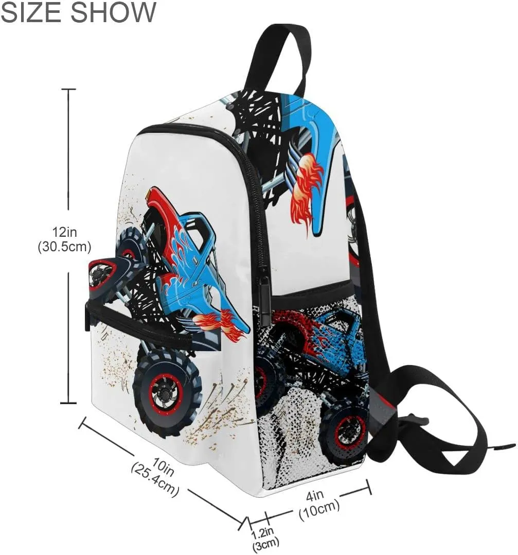 Fisyme Toddler Backpack Cartoon Monster Truck School Bag Kids Backpacks for Kindergarten Preschool Nursery Girl Boys, S