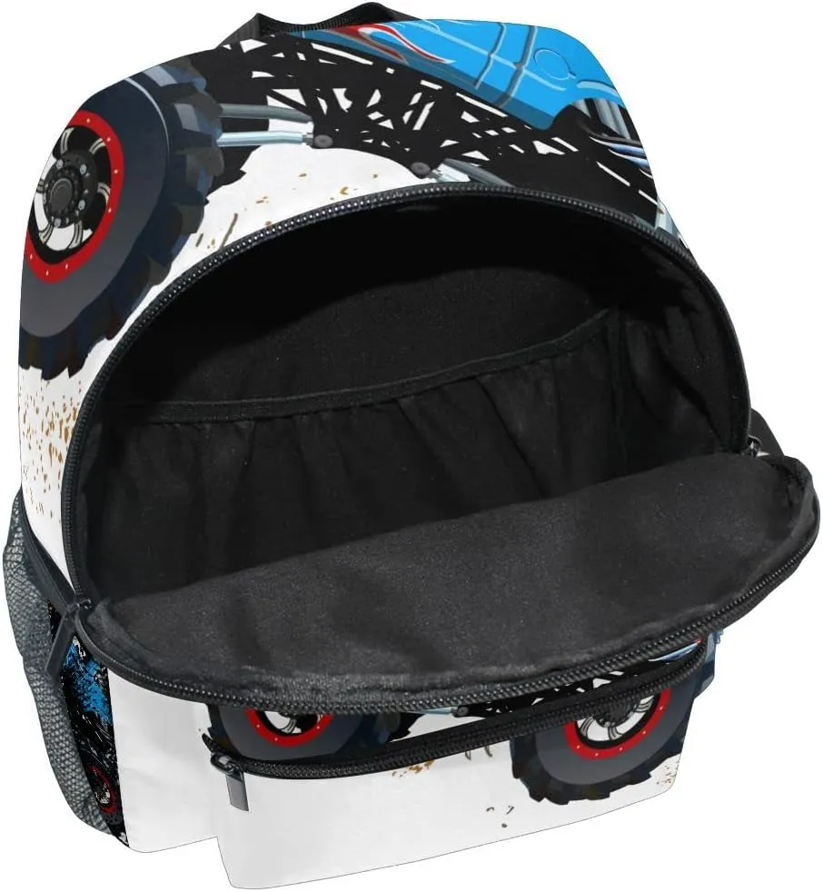 Fisyme Toddler Backpack Cartoon Monster Truck School Bag Kids Backpacks for Kindergarten Preschool Nursery Girl Boys, S