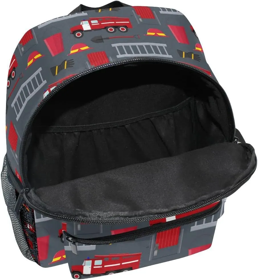 Fisyme Toddler Backpack Firefighter Car School Bag Kids Backpacks for Kindergarten Preschool Nursery Girls Boys, S