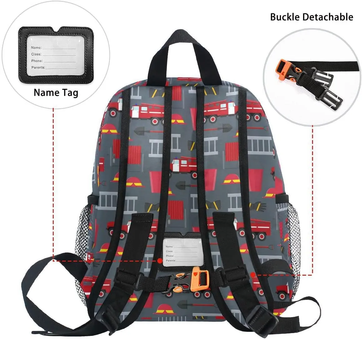 Fisyme Toddler Backpack Firefighter Car School Bag Kids Backpacks for Kindergarten Preschool Nursery Girls Boys, S