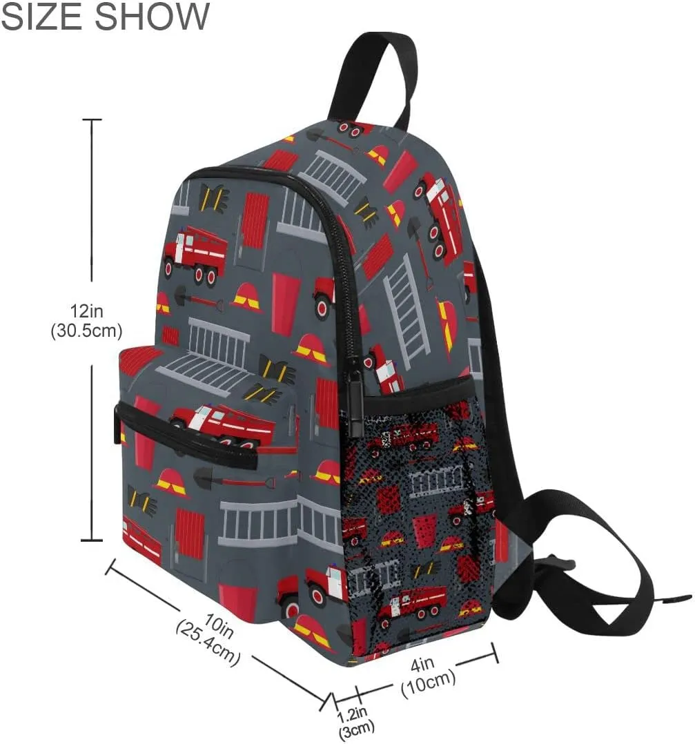 Fisyme Toddler Backpack Firefighter Car School Bag Kids Backpacks for Kindergarten Preschool Nursery Girls Boys, S