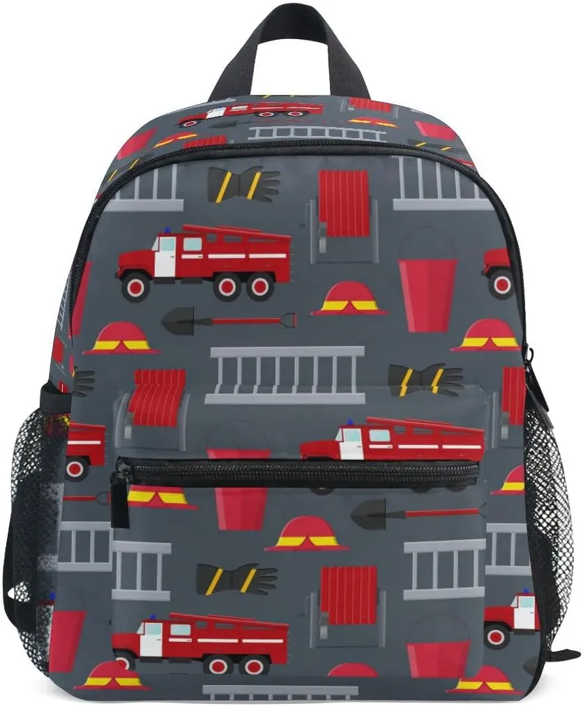 Fisyme Toddler Backpack Firefighter Car School Bag Kids Backpacks for Kindergarten Preschool Nursery Girls Boys, S