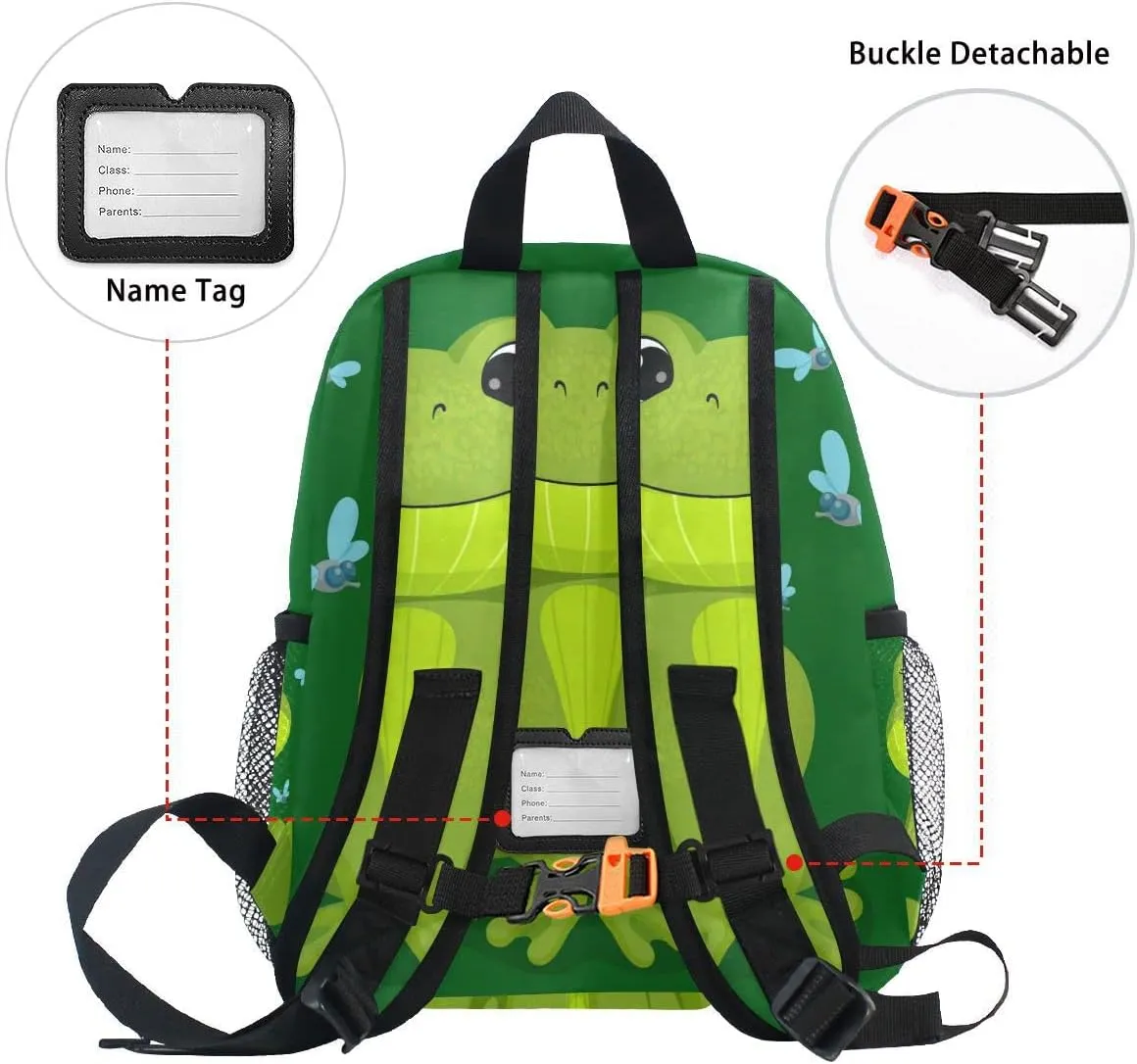 Fisyme Toddler Backpack Green Frog Butterfly School Bag Kids Backpacks for Kindergarten Preschool Nursery Girls Boys, S