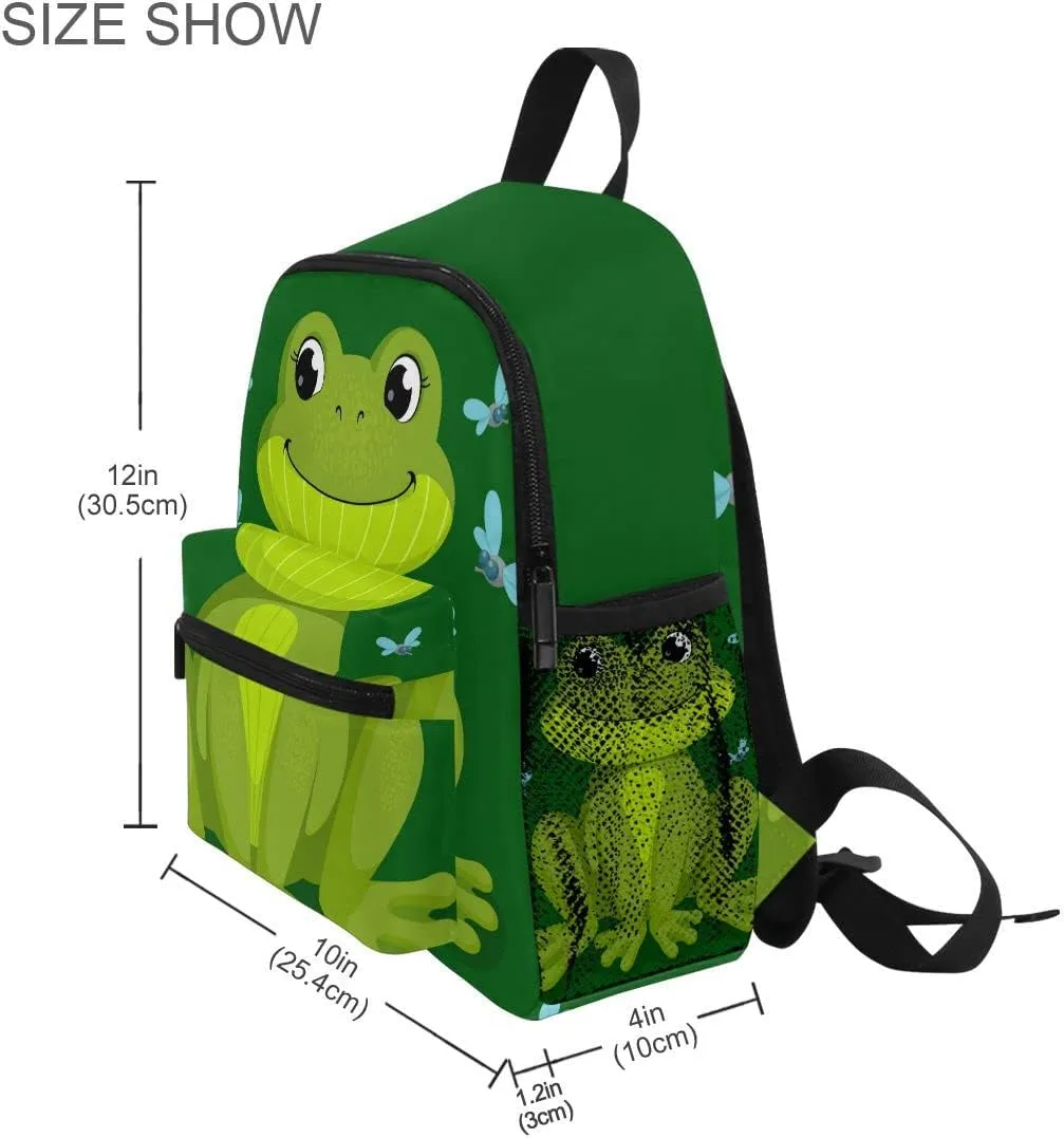 Fisyme Toddler Backpack Green Frog Butterfly School Bag Kids Backpacks for Kindergarten Preschool Nursery Girls Boys, S