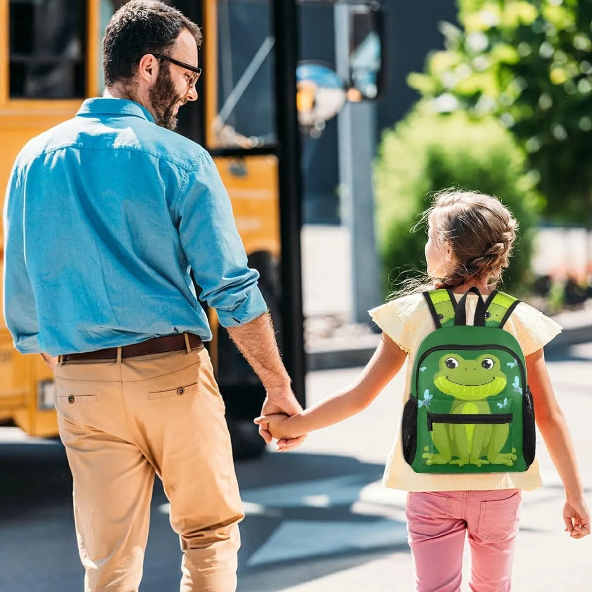 Fisyme Toddler Backpack Green Frog Butterfly School Bag Kids Backpacks for Kindergarten Preschool Nursery Girls Boys, S