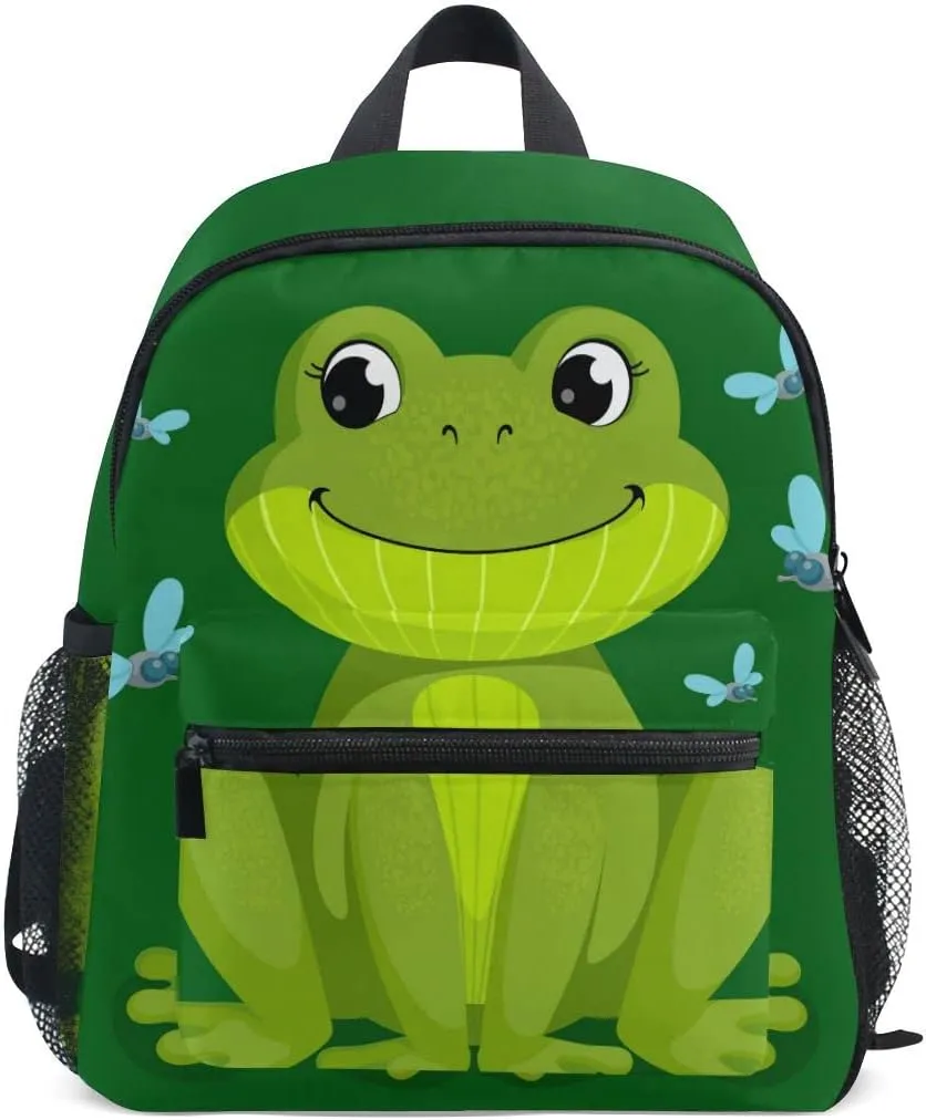 Fisyme Toddler Backpack Green Frog Butterfly School Bag Kids Backpacks for Kindergarten Preschool Nursery Girls Boys, S