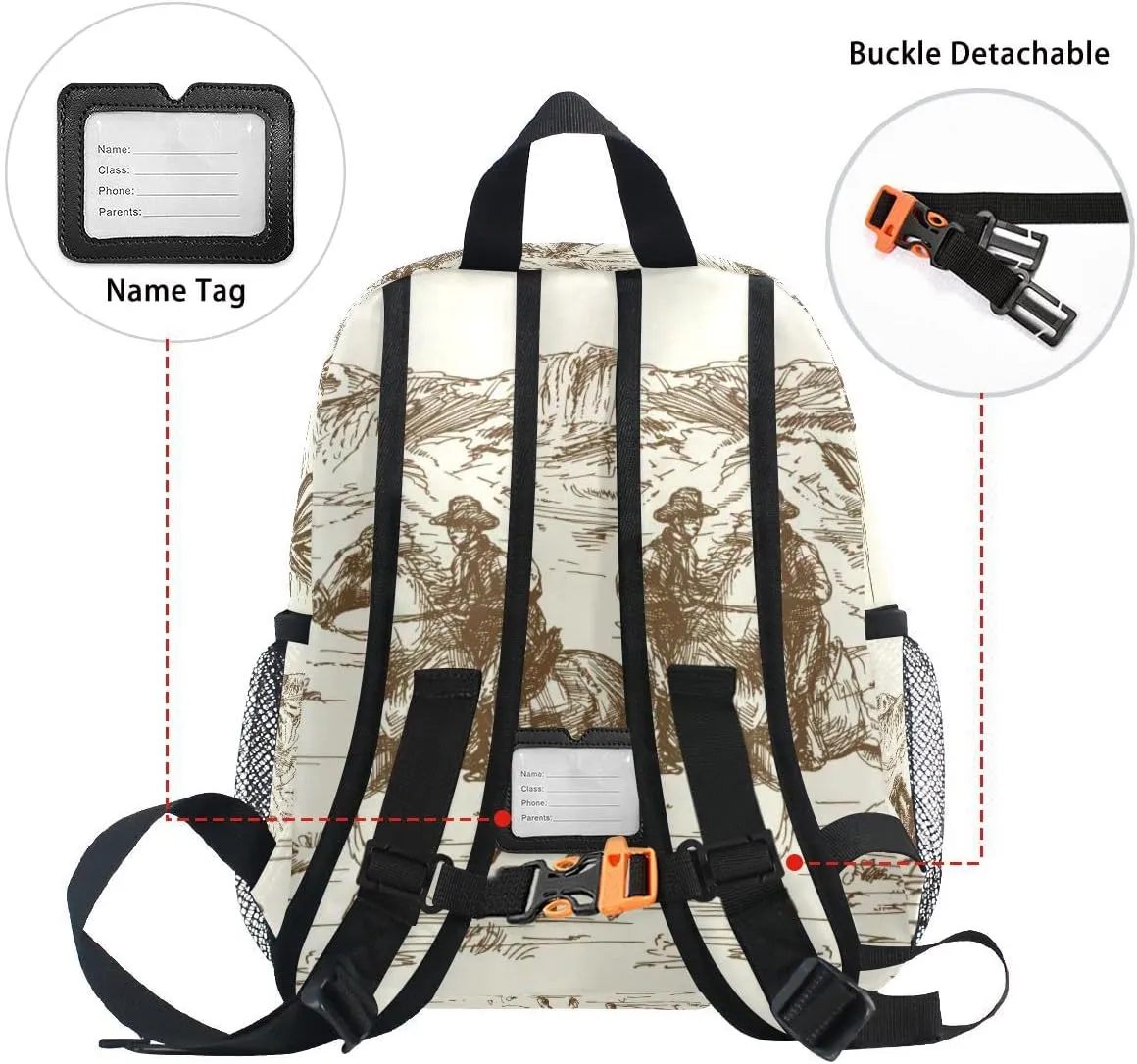 Fisyme Toddler Backpack Western Desert Cowboy School Bag Kids Backpacks for Kindergarten Preschool Nursery Girls Boys, S